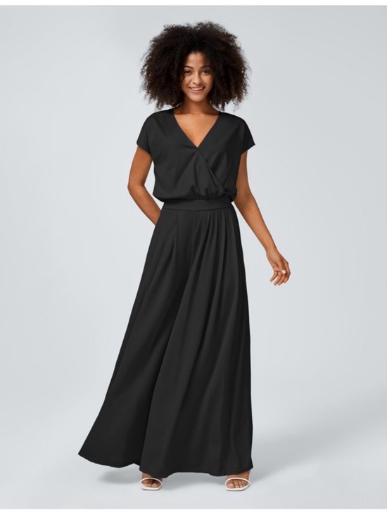 HALARA Pants - Halara V-Neck Short Sleeve Side Pocket Wide Leg Flowy Casual Jumpsuit